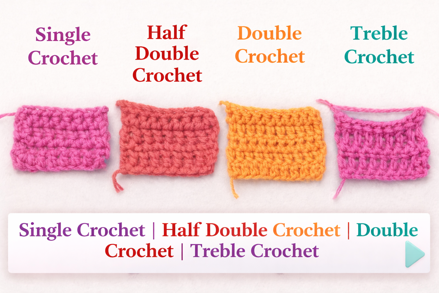 Best Crochet Basic Stitches for Beginners | SC, HDC, DC & TR Complete Guide