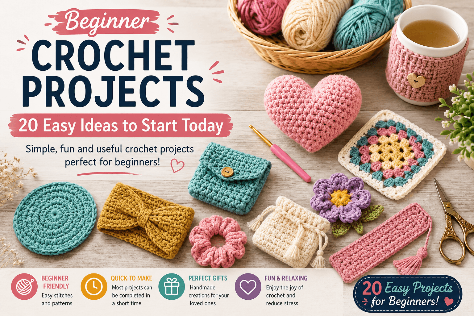 20 easy Beginner Crochet Projects for beginners